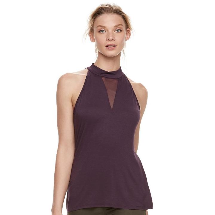 Women's Rock & Republic&reg; Mesh Halter Tank, Size: Large, Purple