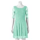 Juniors' Wrapper Floral Lace Skater Dress, Teens, Size: Large, Green