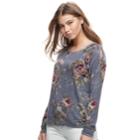 Juniors' Rewind Floral Lace-up Sweatshirt, Teens, Size: Xs, Blue