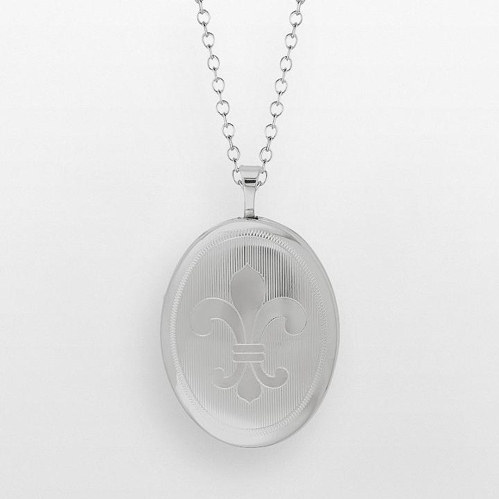 Sterling Silver Oval Fleur-de-lis Locket, Women's, Size: 18, Grey