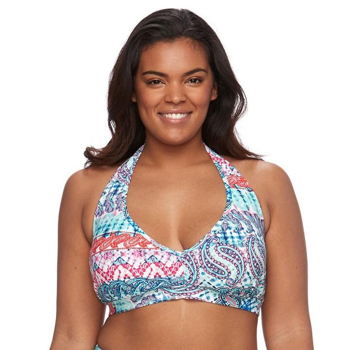Plus Size Pink Envelope Bust Enhancer Paisley Halter Bikini Top, Women's, Size: 3xl, Ovrfl Oth