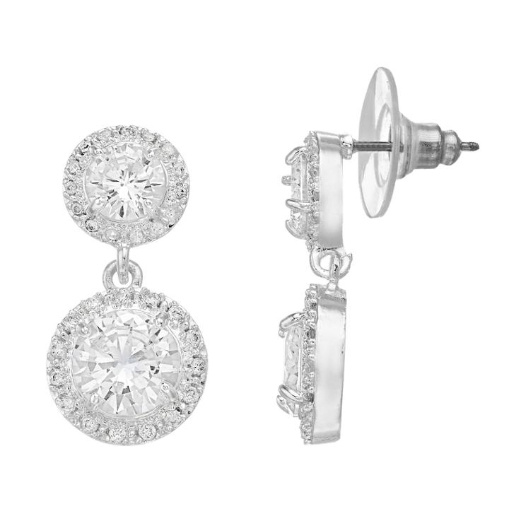 Dana Buchman Double-drop Cubic Zirconia Earrings, Women's, Silver