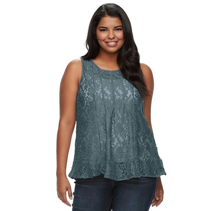 Juniors' Plus Size Mudd&reg; Sheer Lace Tank Top, Girl's, Size: 2xl, Blue