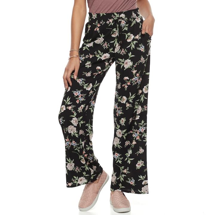 Juniors' Joe B Print Palazzo Pants, Teens, Size: Medium, Black Multi