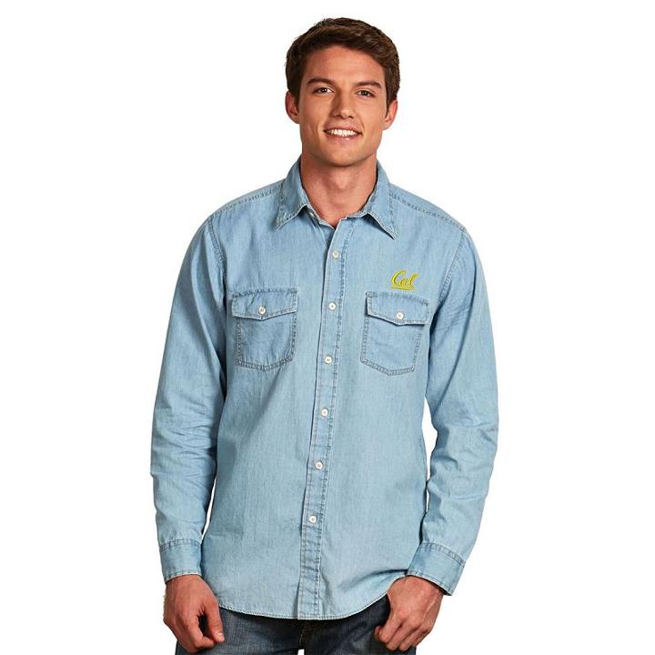 Men's Antigua Cal Golden Bears Chambray Button-down Shirt, Size: Small, Med Blue