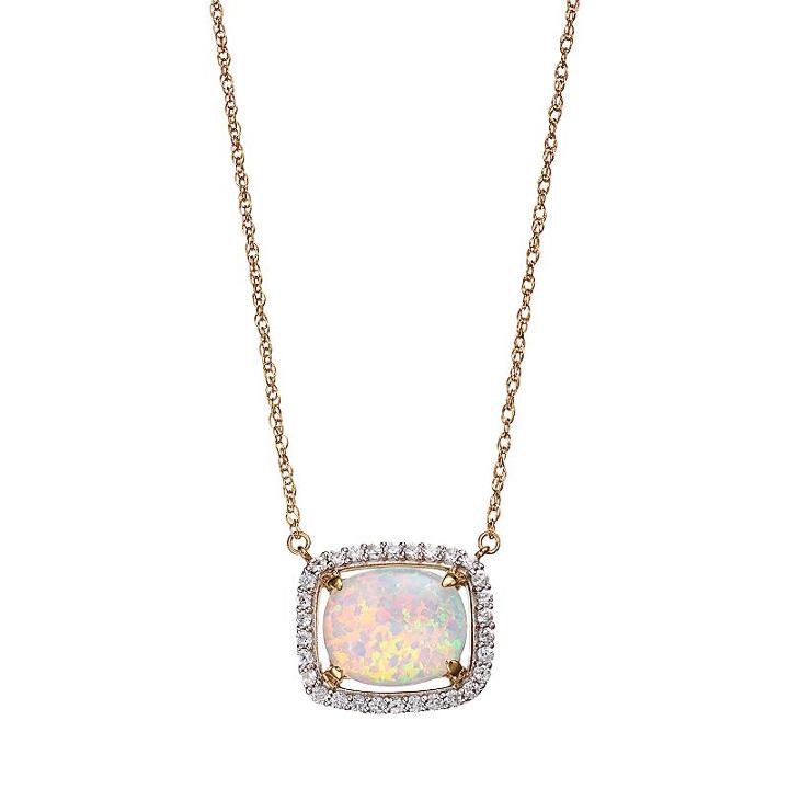 14k Gold Over Silver Lab-created Opal & Lab-created White Sapphire Cushion Halo Pendant, Women's, Size: 18