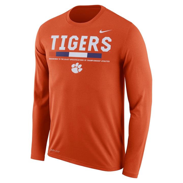 Men's Nike Clemson Tigers Dri-fit Legend Staff Long-sleeve Tee, Size: Small, Orange
