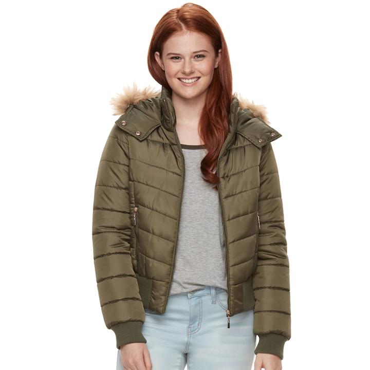 Juniors' J-2 Hooded Puffer Bomber Jacket, Teens, Size: Xl, Dark Green