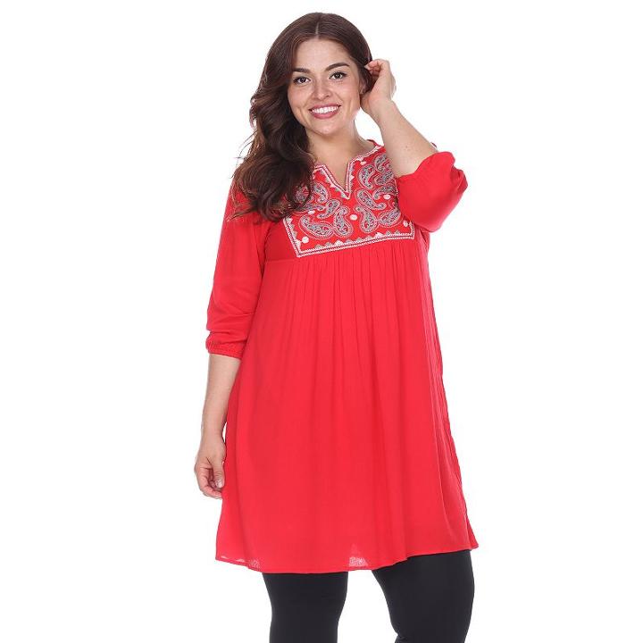 Plus Size White Mark Embroidered Smock Dress, Women's, Size: 4xl, Red