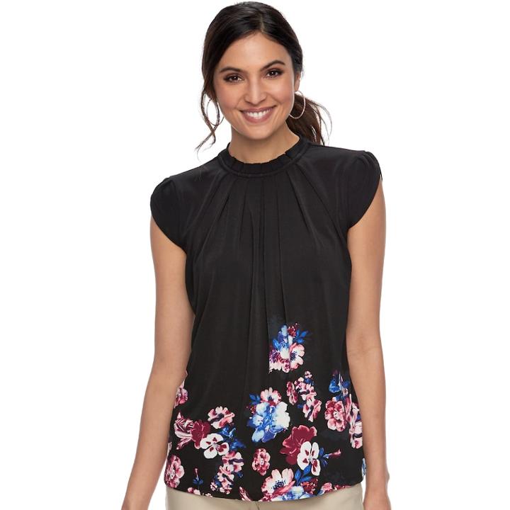 Women's Elle&trade; Pleated Mockneck Top, Size: Xxl, Black