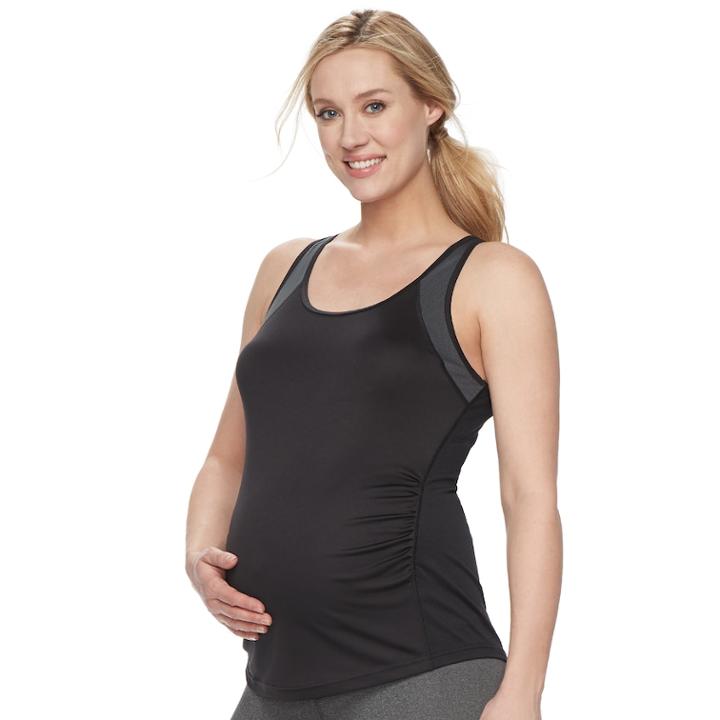 Maternity A:glow Ruched Performance Tank, Women's, Size: M-mat, Black
