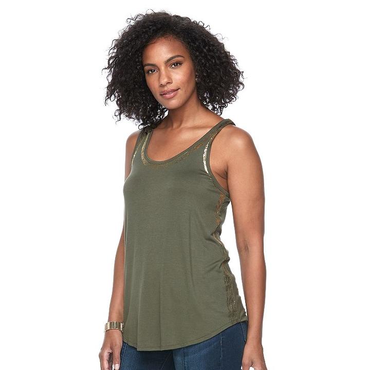 Women's Apt. 9&reg; Foil Graphic Tank, Size: Medium, Green