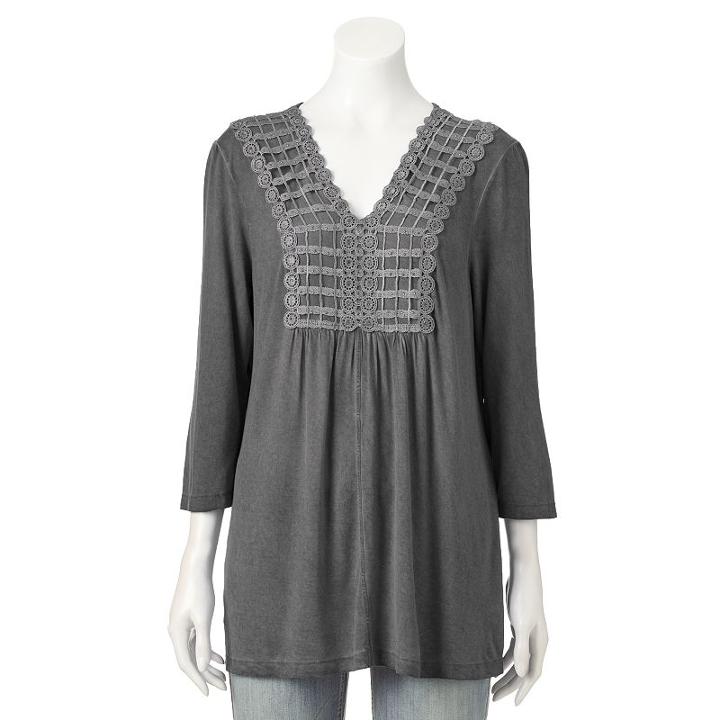 Women's World Unity Embellished Crochet Top, Size: Large, Dark Grey