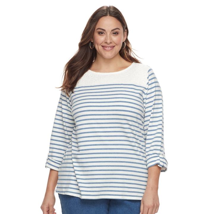 Plus Size Croft & Barrow&reg; Sleeve Lace Tee, Women's, Size: 3xl, Med Blue