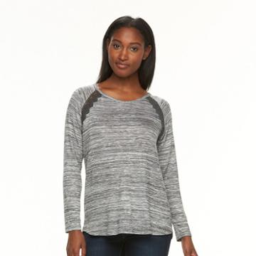Women's Alex & Parker Lace-trim V-neck Top, Size: Medium, Dark Grey