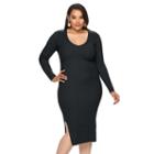 Plus Size Jennifer Lopez Ribbed V-neck Sweaterdress, Women's, Size: 1xl, Black
