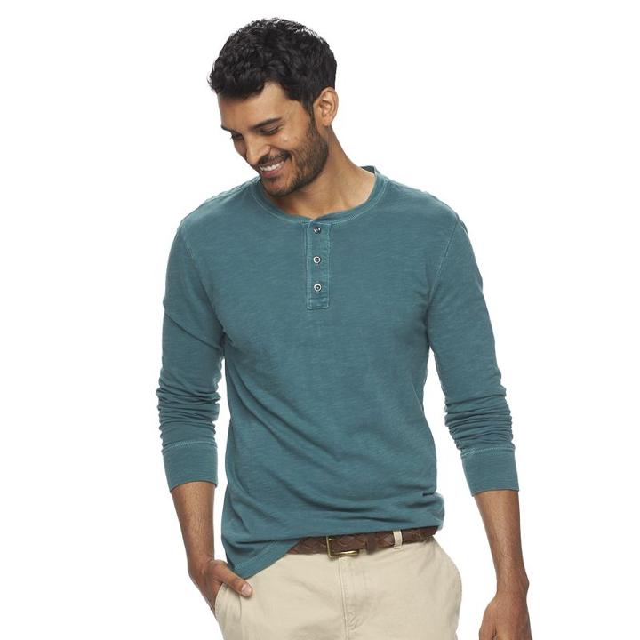 Men's Sonoma Goods For Life&trade; Classic-fit Garment-dyed Slubbed Henley, Size: Xl, Med Blue