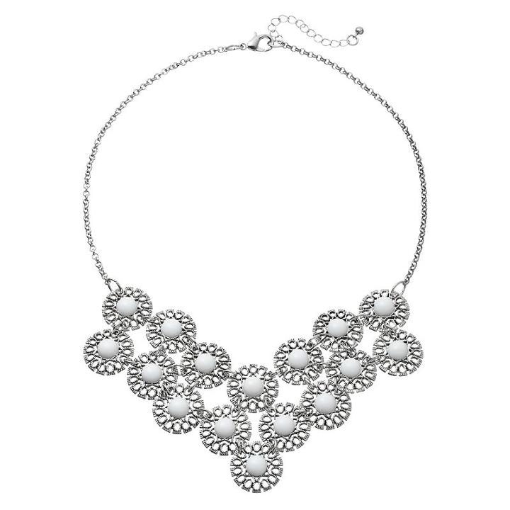White Cabochon Openwork Disc Statement Necklace, Women's