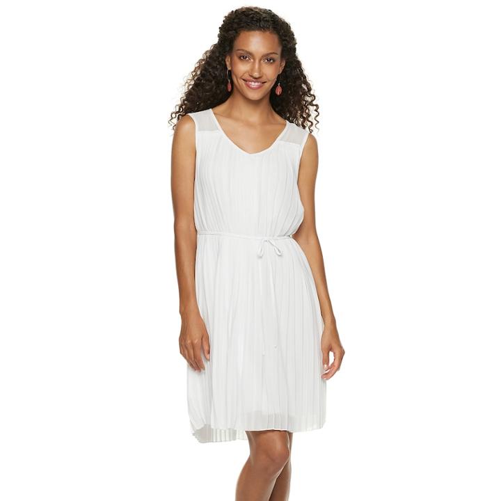 Women's Nina Leonard Accordion-pleat Chiffon Dress, Size: Large, White