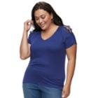 Plus Size Jennifer Lopez Lace Cold-shoulder Tee, Women's, Size: 1xl, Drk Purple