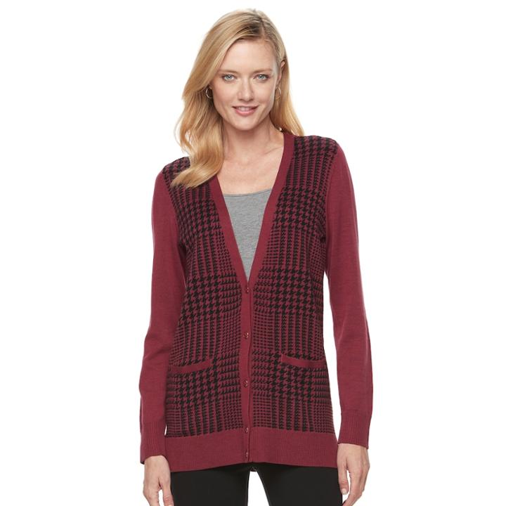 Women's Croft & Barrow&reg; V-neck Button-down Cardigan, Size: Medium, Dark Red