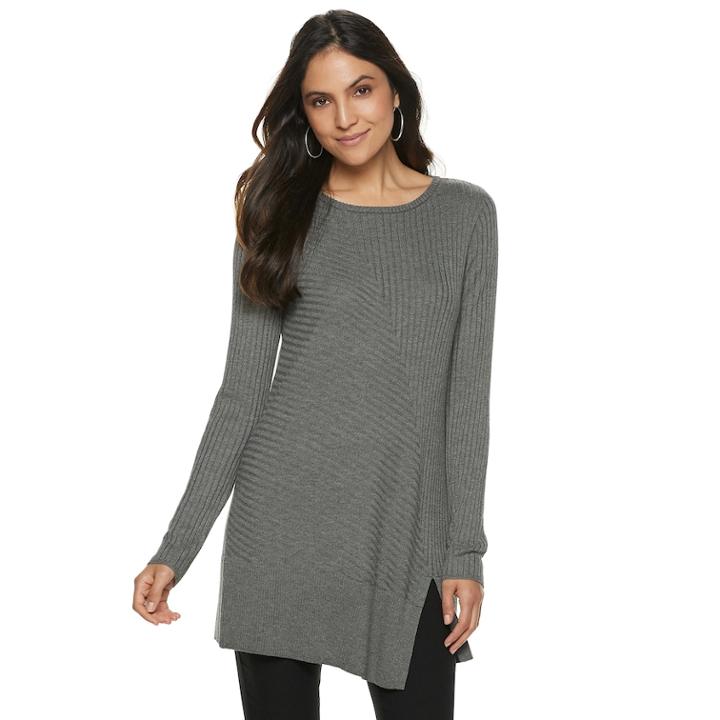 Women's Apt. 9&reg; Mixed Rib Asymmetrical Tunic, Size: Large, Med Grey