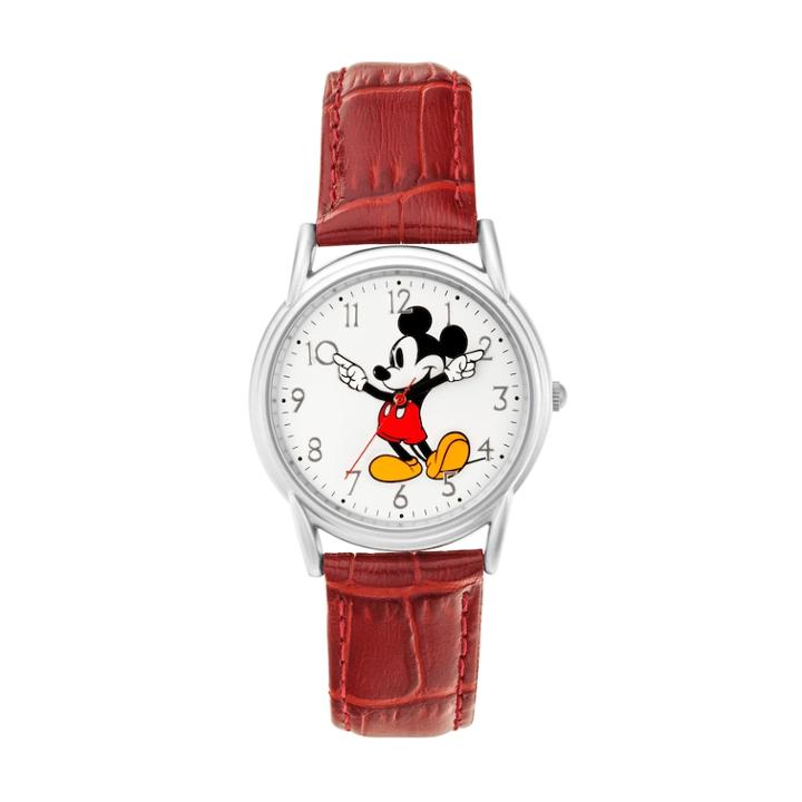 Disney's Mickey Mouse Men's Leather Watch, Size: Medium, Red