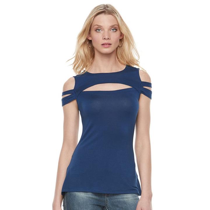 Women's Rock & Republic&reg; Cutout Cold-shoulder Tee, Size: Xl, Blue