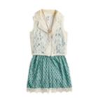 Girls 7-16 Beauteez Lace Trim Belted Romper & Vest Set With Necklace, Size: 8, Dark Green