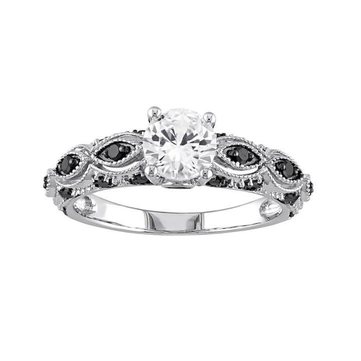 Stella Grace 10k White Gold White Sapphire And 1/4 Carat T.w. Black Diamond Scalloped Ring, Women's, Size: 8