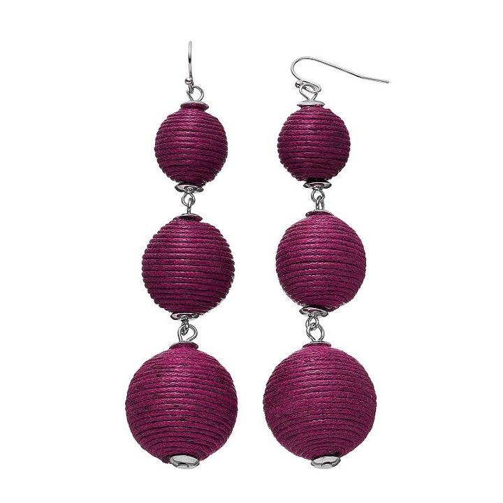 Thread Wrapped Graduated Ball Nickel Free Drop Earrings, Women's, Red