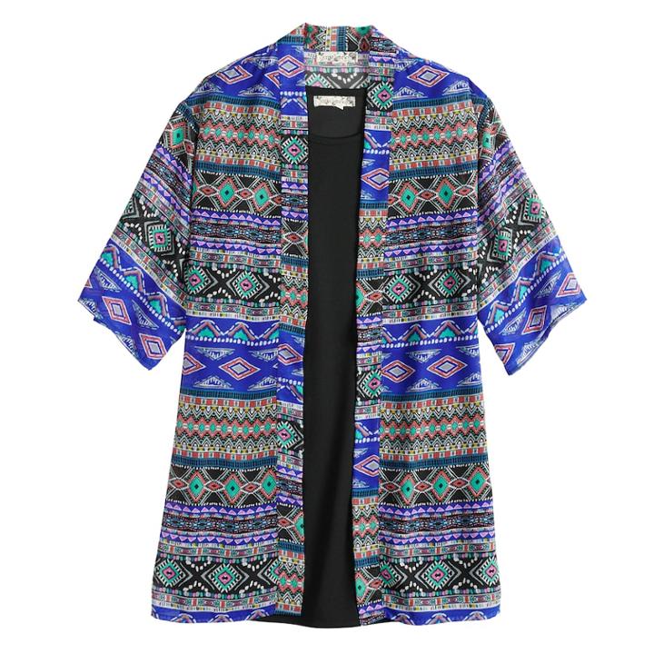 Girls 7-16 & Plus Size Knitworks Sleeveless Dress & Graphic Print Kimono, Size: 14 1/2, Black