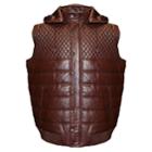 Men's Franchise Club Geo Quilted Hooded Lambskin Leather Vest, Size: Xxl, Dark Red