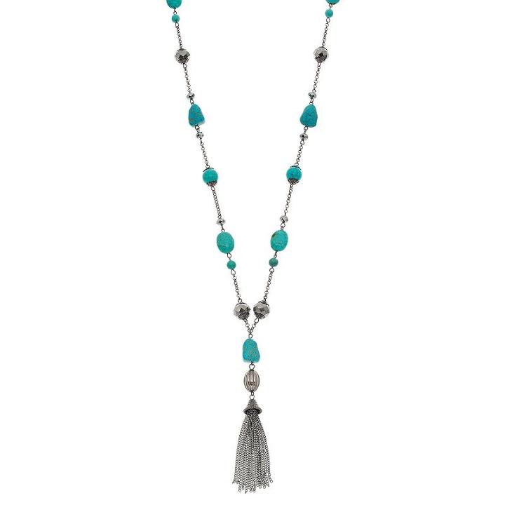 Simulated Turquoise Beaded Tassel Y Necklace, Women's, Turq/aqua