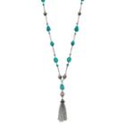 Simulated Turquoise Beaded Tassel Y Necklace, Women's, Turq/aqua