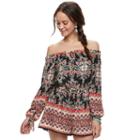 Juniors' About A Girl Print Off-the-shoulder Romper, Size: Xl, Red Other