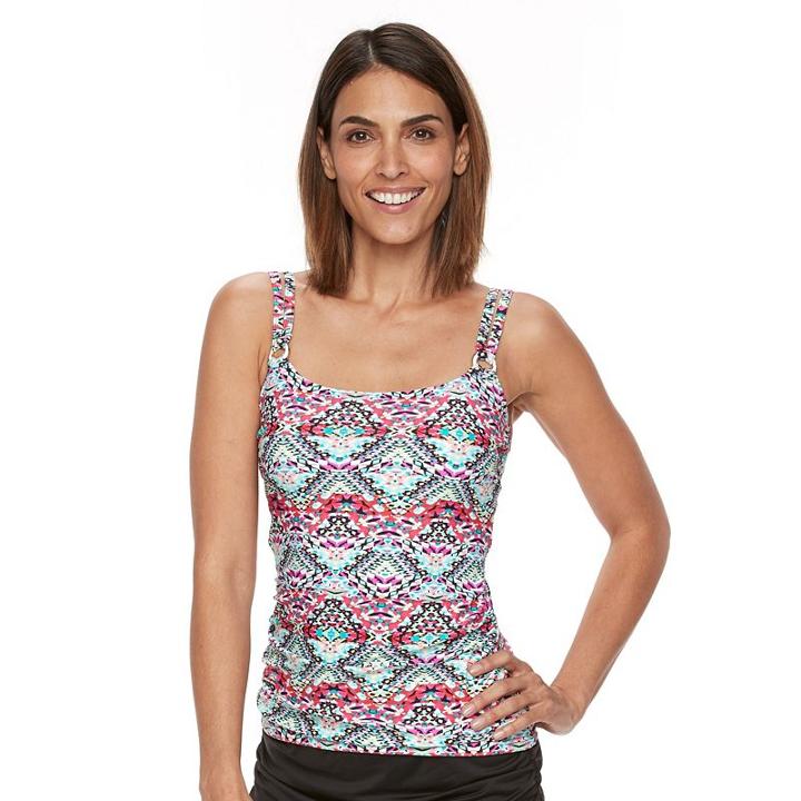 Women's Croft & Barrow&reg; Tummy Slimmer Ruched D-cup Tankini Top, Size: 10, Ovrfl Oth