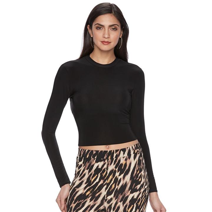 Women's Jennifer Lopez Luxe Essentials Mockneck Crop Top, Size: Xl, Black