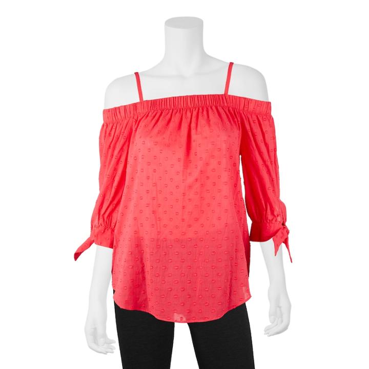 Juniors' Iz Byer Tie Sleeve Off-the-shoulder Top, Teens, Size: Large, Brt Pink