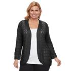 Plus Size Napa Valley Crochet Open-front Cardigan, Women's, Size: 1xl, Black