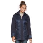 Women's D.e.t.a.i.l.s Hooded Mixed-media Puffer Jacket, Size: Small, Blue