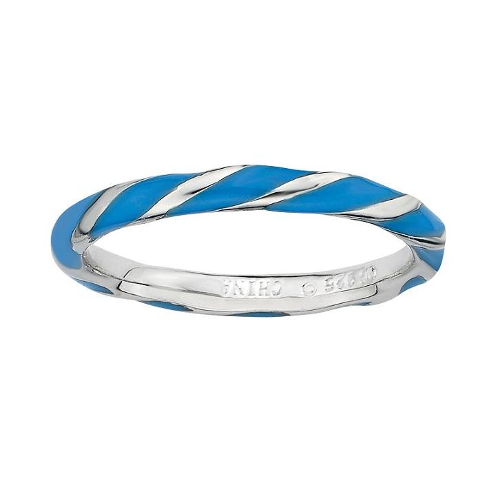 Stacks And Stones Sterling Silver Blue Enamel Twist Stack Ring, Women's, Size: 7