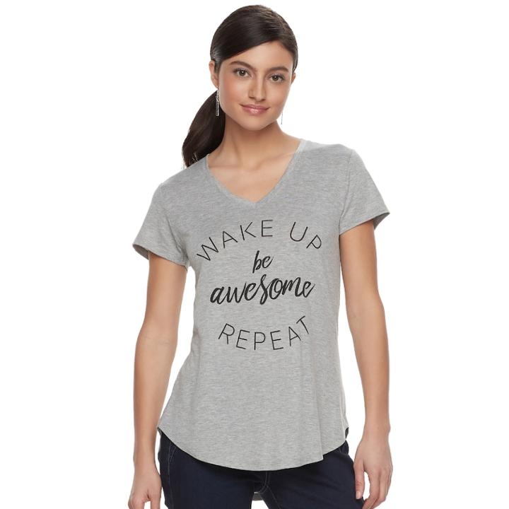 Women's Apt. 9&reg; Graphic V-neck Tee, Size: Large, Grey