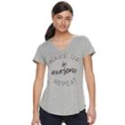 Women's Apt. 9&reg; Graphic V-neck Tee, Size: Large, Grey