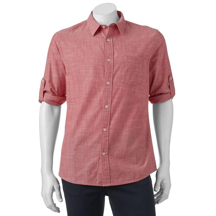 Big & Tall Urban Pipeline&reg; Roll-tab Chambray Button-down Shirt, Men's, Size: L Tall, Med Orange