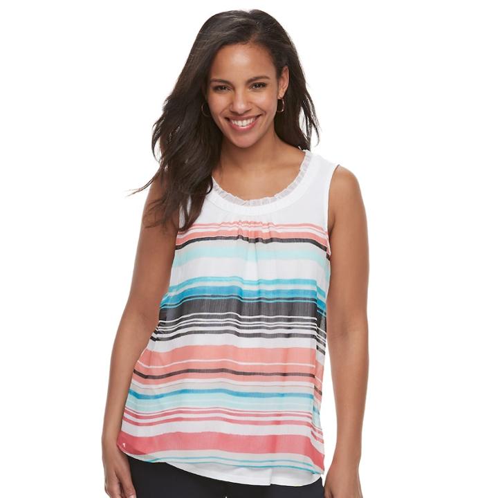 Women's Elle&trade; Pleated Ruffle Tank, Size: Xs, Turquoise/blue (turq/aqua)