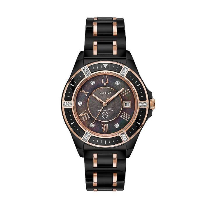 Bulova Women's Marine Star Diamond Ceramic Watch - 98r242, Size: Large, Black