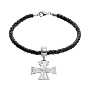 Insignia Collection Sterling Silver & Leather Firefighter & Axe Cross Charm Bracelet, Women's, Size: 7.5, Multicolor