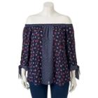 Juniors' Plus Size Heartsoul Print Off Shoulder Top, Girl's, Size: 1xl, Blue (navy)