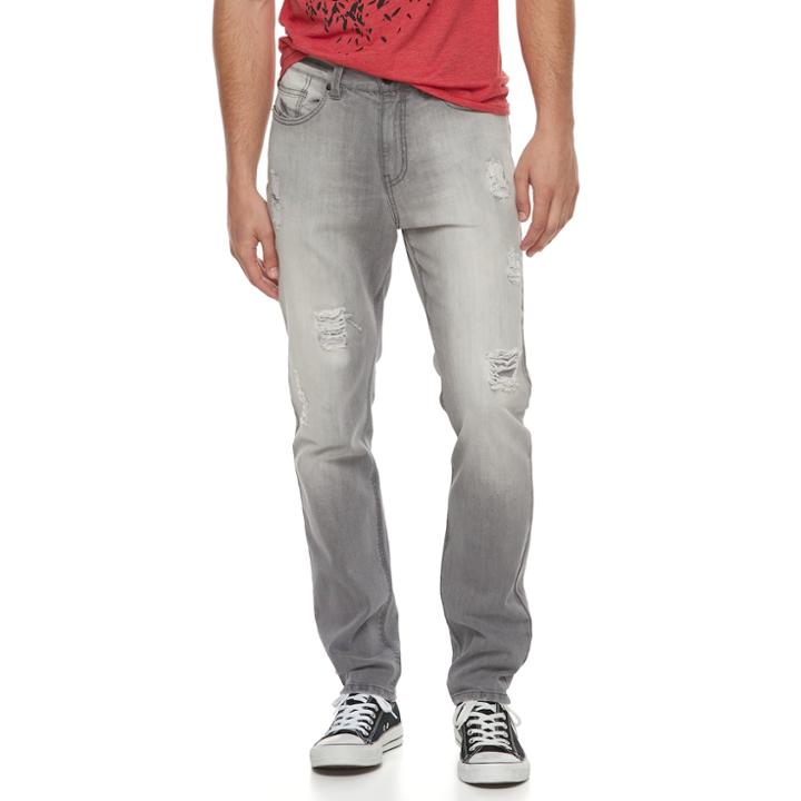 Men's Hollywood Jeans Teddy Distressed Straight-leg Jeans, Size: 32x32, Grey